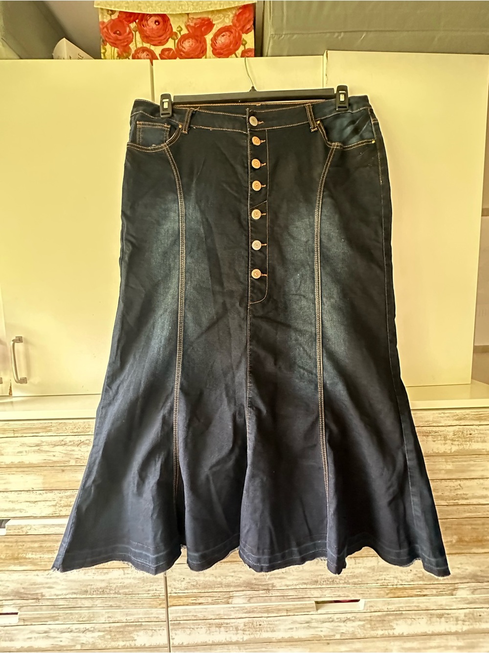 💙 BE-GIRL Dark Wash Button Front Denim Maxi Skirt Plus Size 2XL